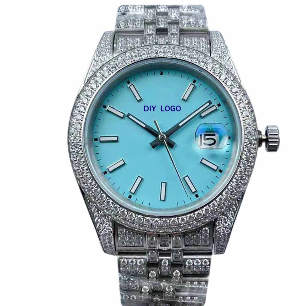 Customized Logo41mm Fashion Men's Watch, Sapphire Mirror and Diamond bezel, Best Gifts for Men with Mechanical Movement