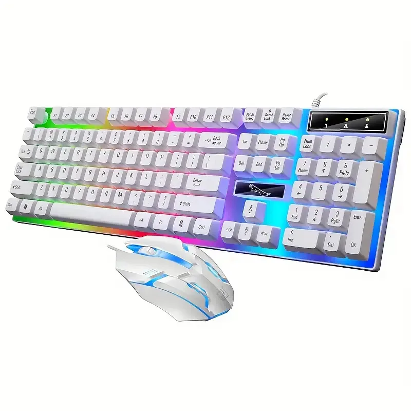

Комплект проводной игровой клавиатуры и мыши USB RGB | Клавиатура 104, со светодиодной подсветкой, совместимая с ПК, PS4, One, эргономичный дизайн