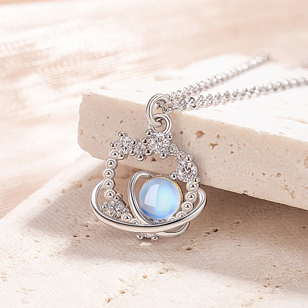 925 فضة قلادة نجمة Moonstone قلادة السيدات أزياء بسيطة عيد ميلاد حزب الزفاف الذكرى مجوهرات هدية #2