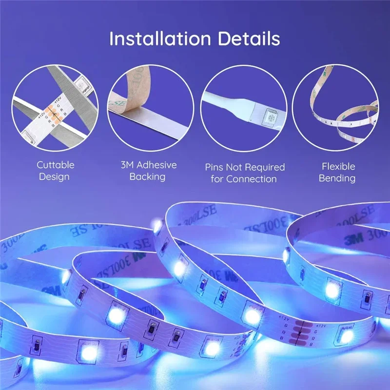 30m/98.4ft Bluetooth LED Strip Lights RGB LED Lights 18LEDs/M RGB Lighting Flexible LED Lamp with 24Keys Remote for Home Room