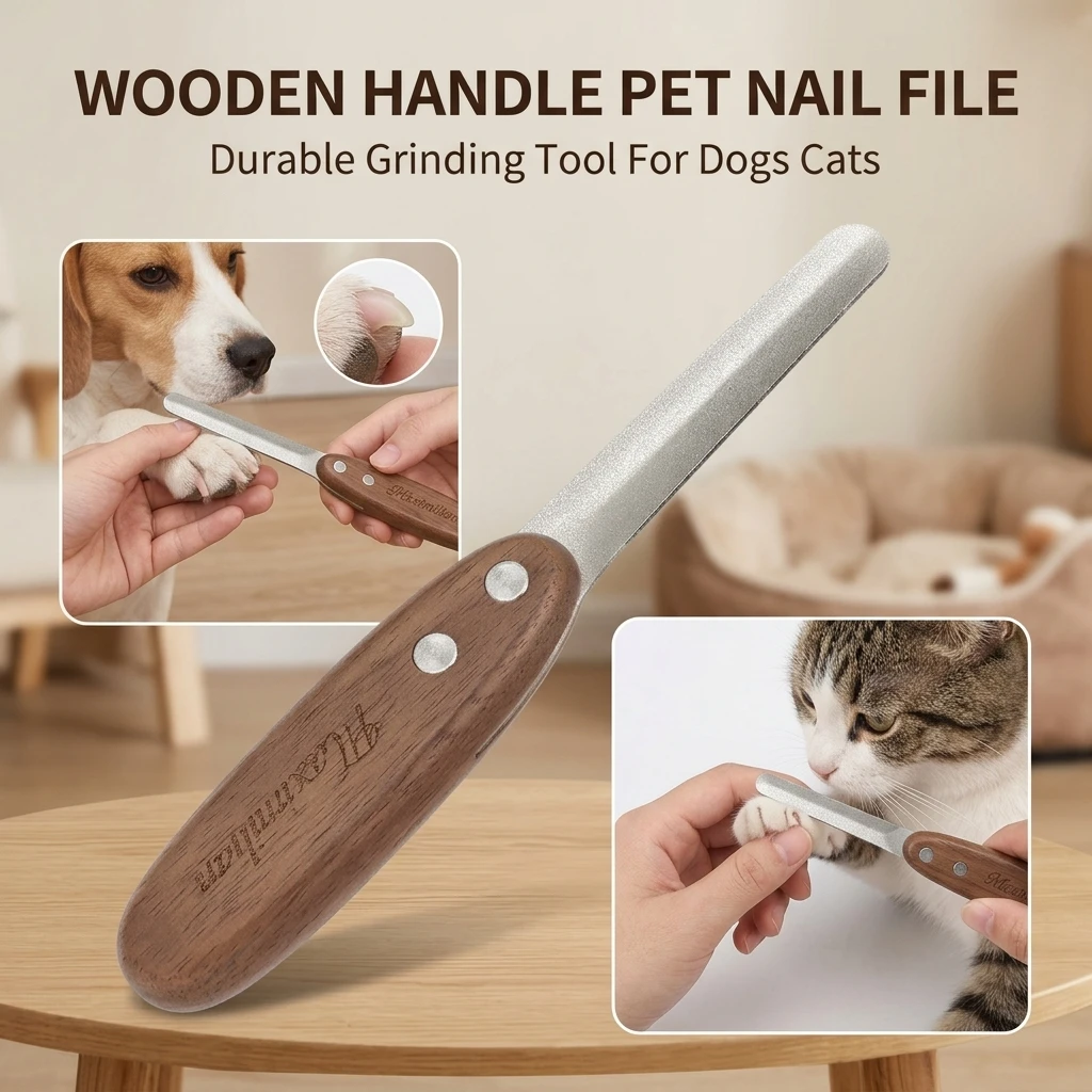 1pc Pet Nail Grinder Professional Wooden Handle Dog Cat Manual Nail File Dual Sided Sandpaper Grooming Tool for Small Pets Care
