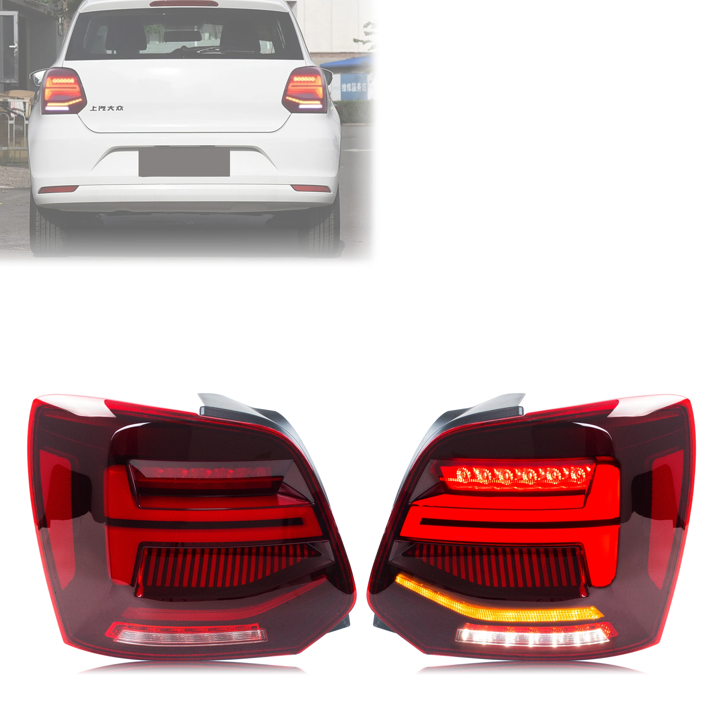 LED-Rückleuchten für Volkswagen VW Polo 5 Polo MK5 6R 6C 2009-2017 mit Sequentiellem Blinker, Rote Heckleuchten-Einheit