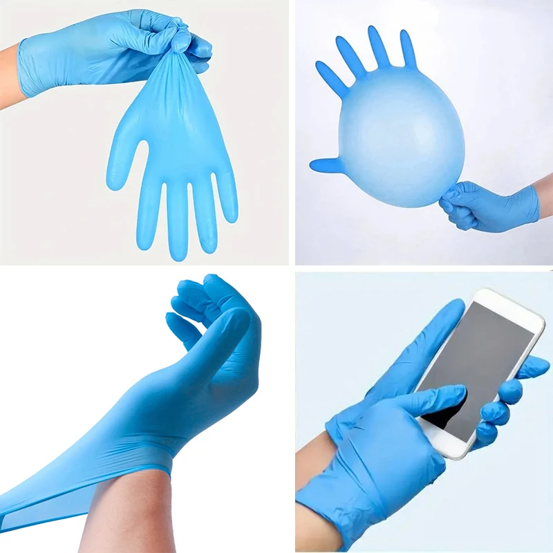 100/50PCS Blue Disposable Nitrile Gloves for Household Cleaning Hair Dyeing Tattoo Salon Painting Cooking Waterproof Dirt Proof