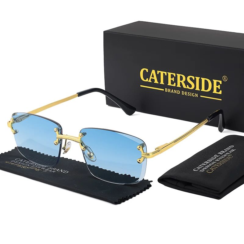 CATERSIDE Retro-Sonnenbrille mit randlosem Metallrahmen und Farbverlauf für Herren, Punk-Luxus-Damenbrille, kleine rechteckige Sonnenbrille – Detail 6