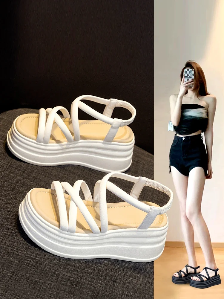 Fashion Cross Strap Wedge Heel Sandals Woman Summer Chunky Platform Slingbacks Women Slippers Thick Bottom Slides Flip Flops