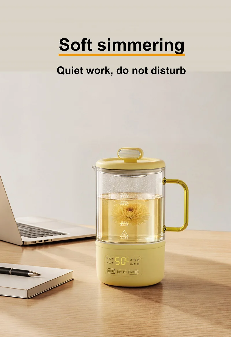 0.6L Electric Kettle Multifunction Appointment Teapot Temperature Control Health Pot Office Glass Flower Teapot Auto Keep Warm