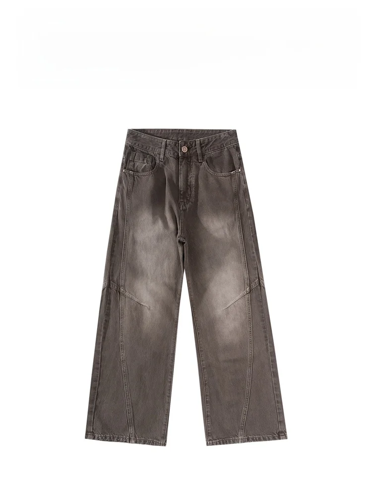 

BAIRBAOLIY Retro Distred Pure Cotton Men's Loose Straight Wide Leg Jeans Faionable Casual Straight Cut Jeans