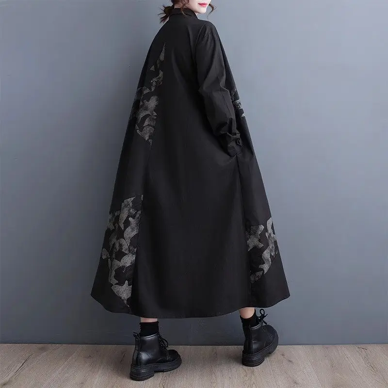 2024 herbst Neue Künstlerische Mode Unregelmäßige Farbe Kontrast Koreanische Hemd Kleid frauen Casual Vielseitig Einreiher Kleid A401