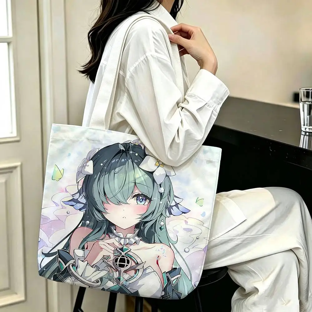 vodyanitsa Genshin Impact Printed Canvas Tote Bag Shoulder Bag Commuter Mommy Shopping Bag