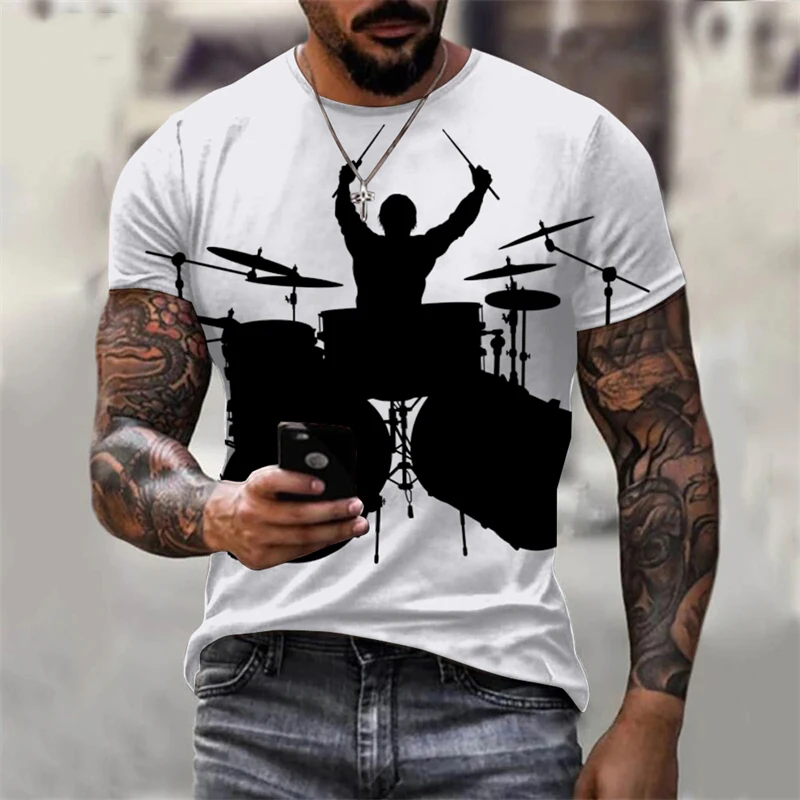 Drumbeat Percussion Print T Shirt For Men Music Party Short Sleeve Tee Shirts Personality Art Graphic Street Wear Fashion Top