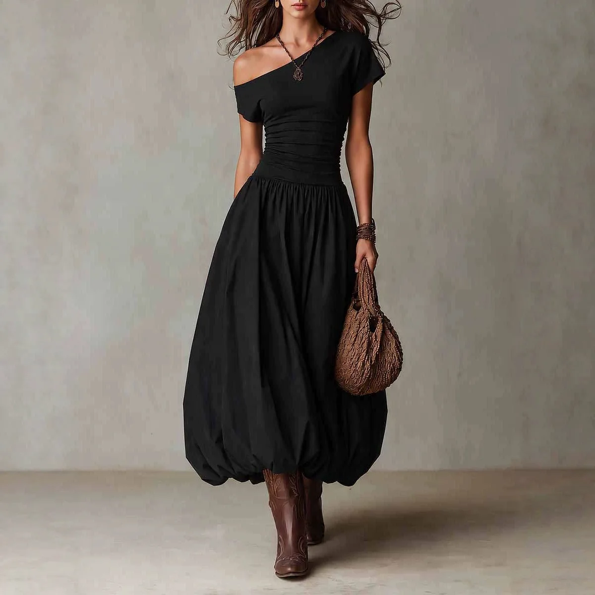Casual Loose One Shoulder Floral Dresses Blouson Dress Jumpsuit Playsuit Spring Summer