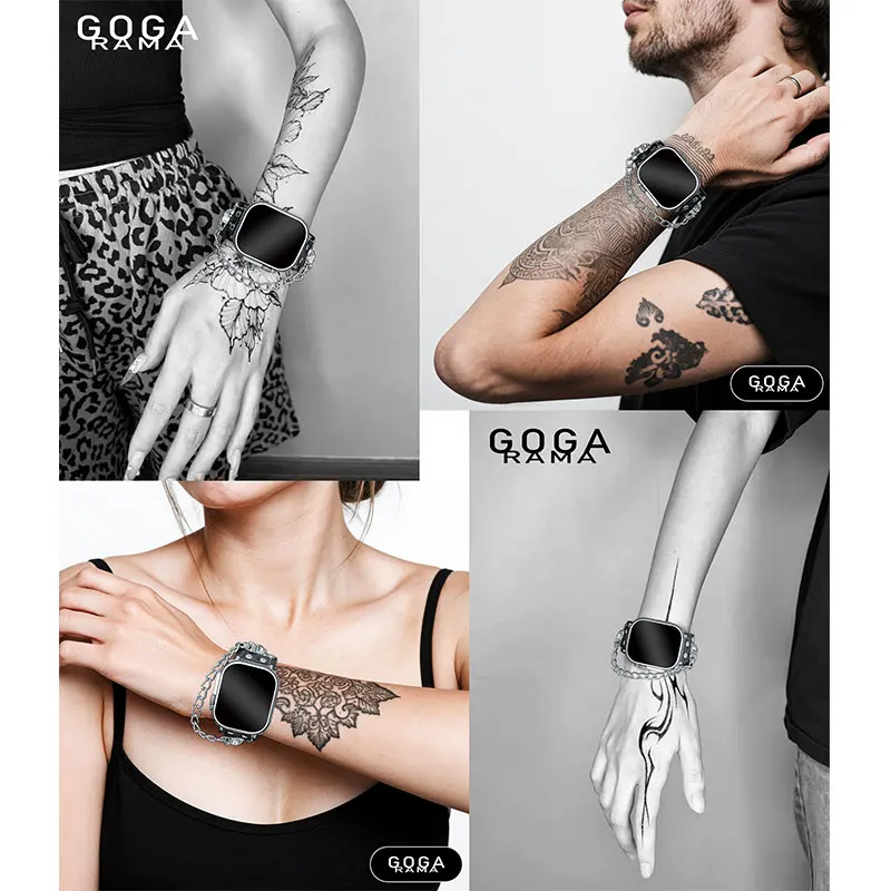 GOGARAMA Simple Line Design Black Leather Chain Band for Samsung Galaxy Watch 4 5 Pro 6 Classic 7 8 Bracelet Strap