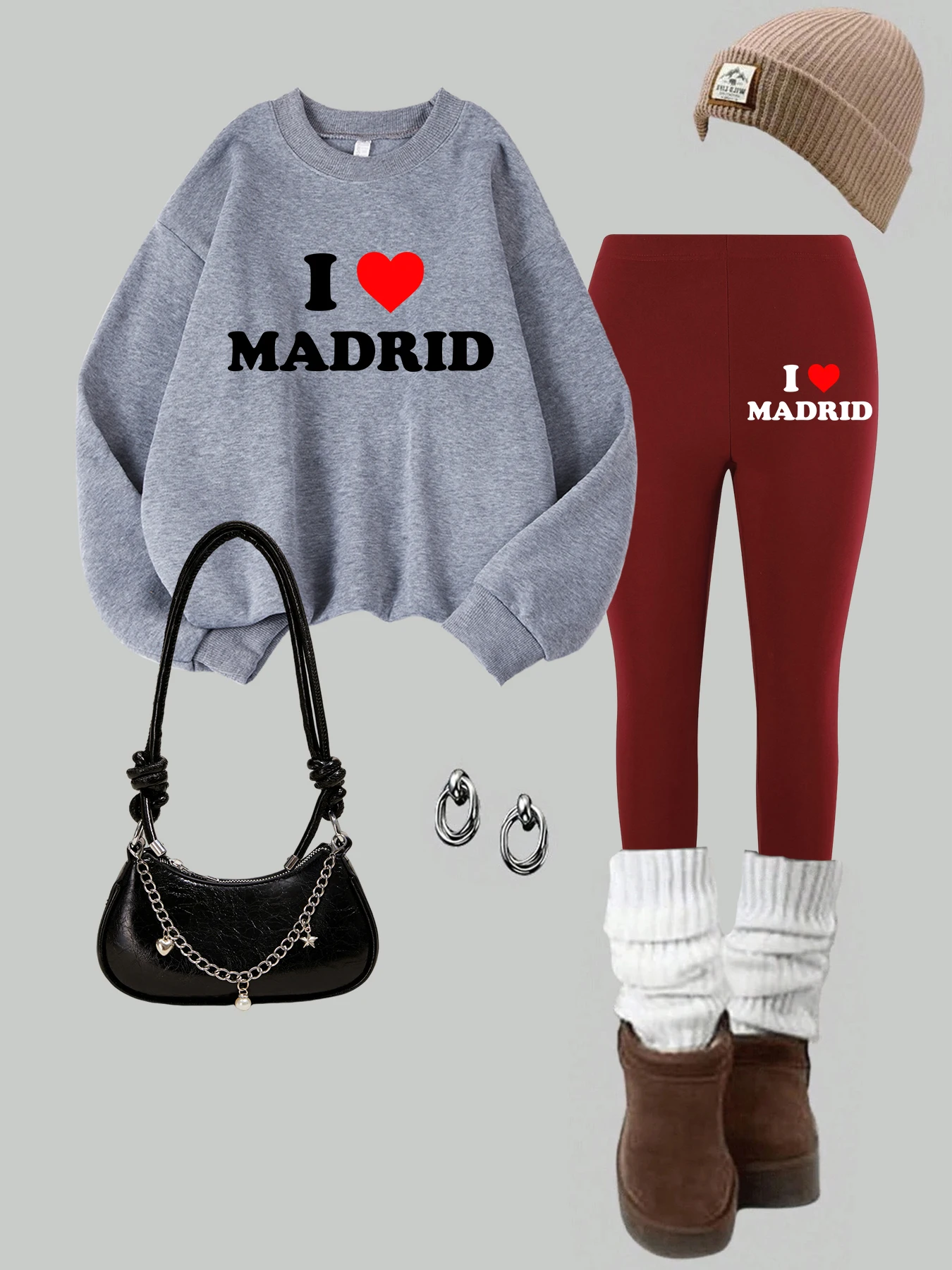2-teiliges Damen-Sweatshirt-Leggings-Set mit Itrlia- und Nationalflaggen-Aufdruck, Herbst-Fleece-Thermo-Hoodie-Hosen, lässige Damenkleidung