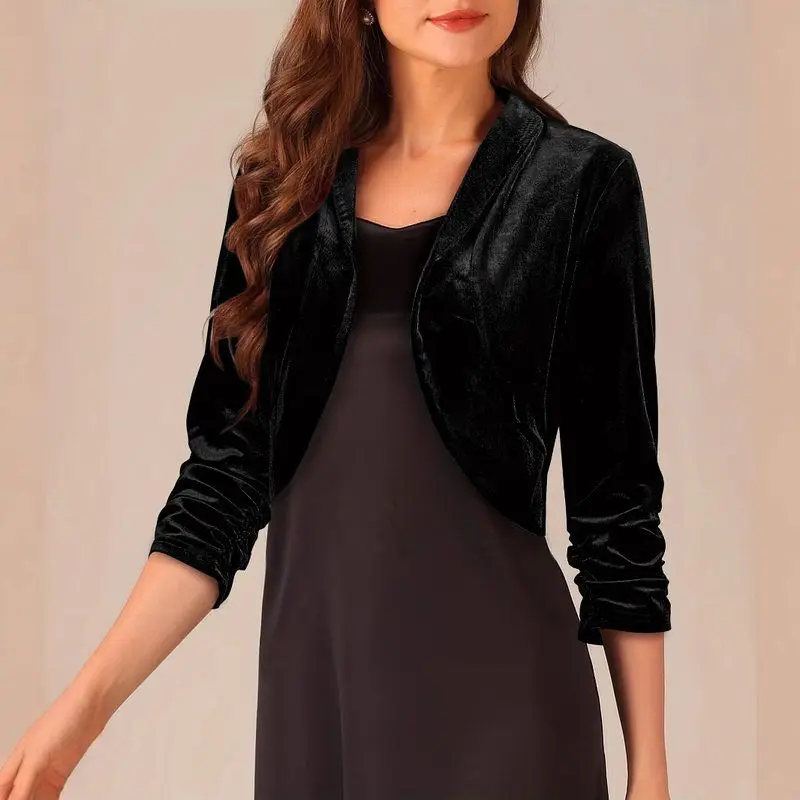 

Ele Velvet Small awl ort Jaet Women's Faionable Versatile New Sle Spring 2024 Sweet Loose Fit Gathered Hem