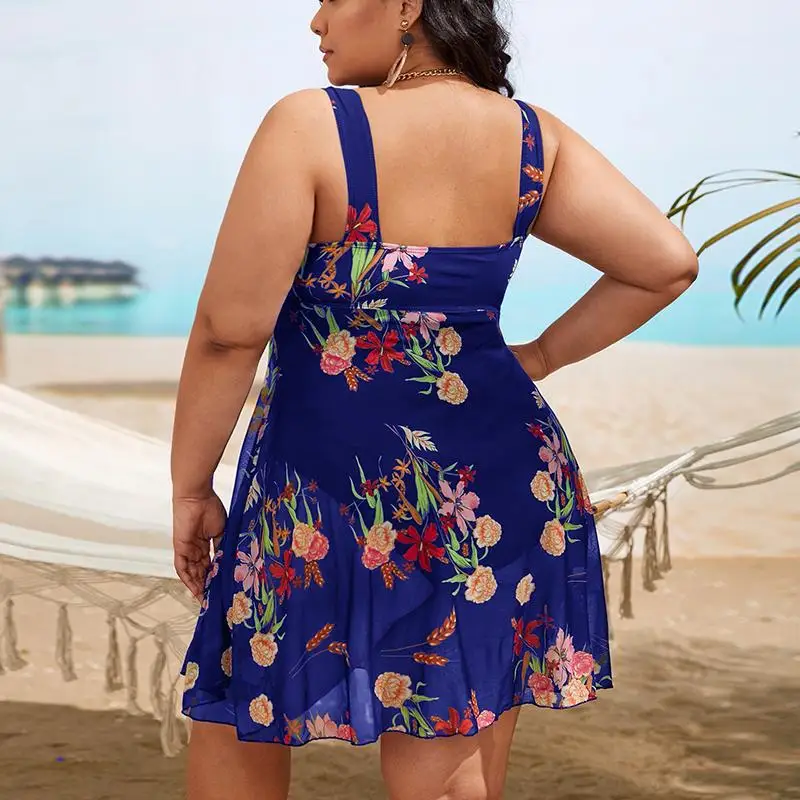 Kobiety kwiatowy Plus Size Bikini z nadrukiem seksowne stroje kąpielowe z wysokim stanem luźna moda damski strój kąpielowy impreza plażowa wiosna