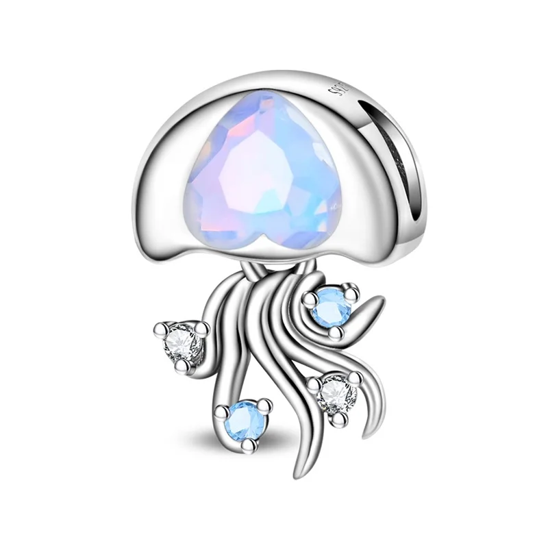 925 Sterling Silver Blue Wave Jellyfish Charms Beads Fit 3mm Original Bracelet DIY Women Exquisite Birthday Party Jewelry Gifts