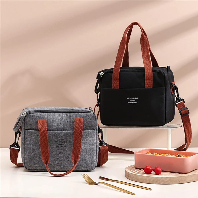 Portable Lunch Bag for Women Thermal Insulated Lunch Box Tote Cooler Handbag Waterproof Bento Pouch Office Food Shoulder Bags