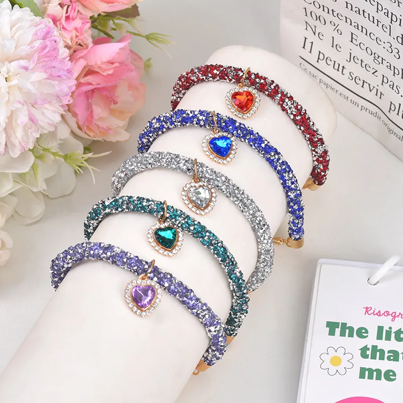 Diamond Chain Heart-shaped Cat and Dog Necklace Pet Necklace Cat and Dog Supplies Rhinestone Pet Chain Multi-color Collar