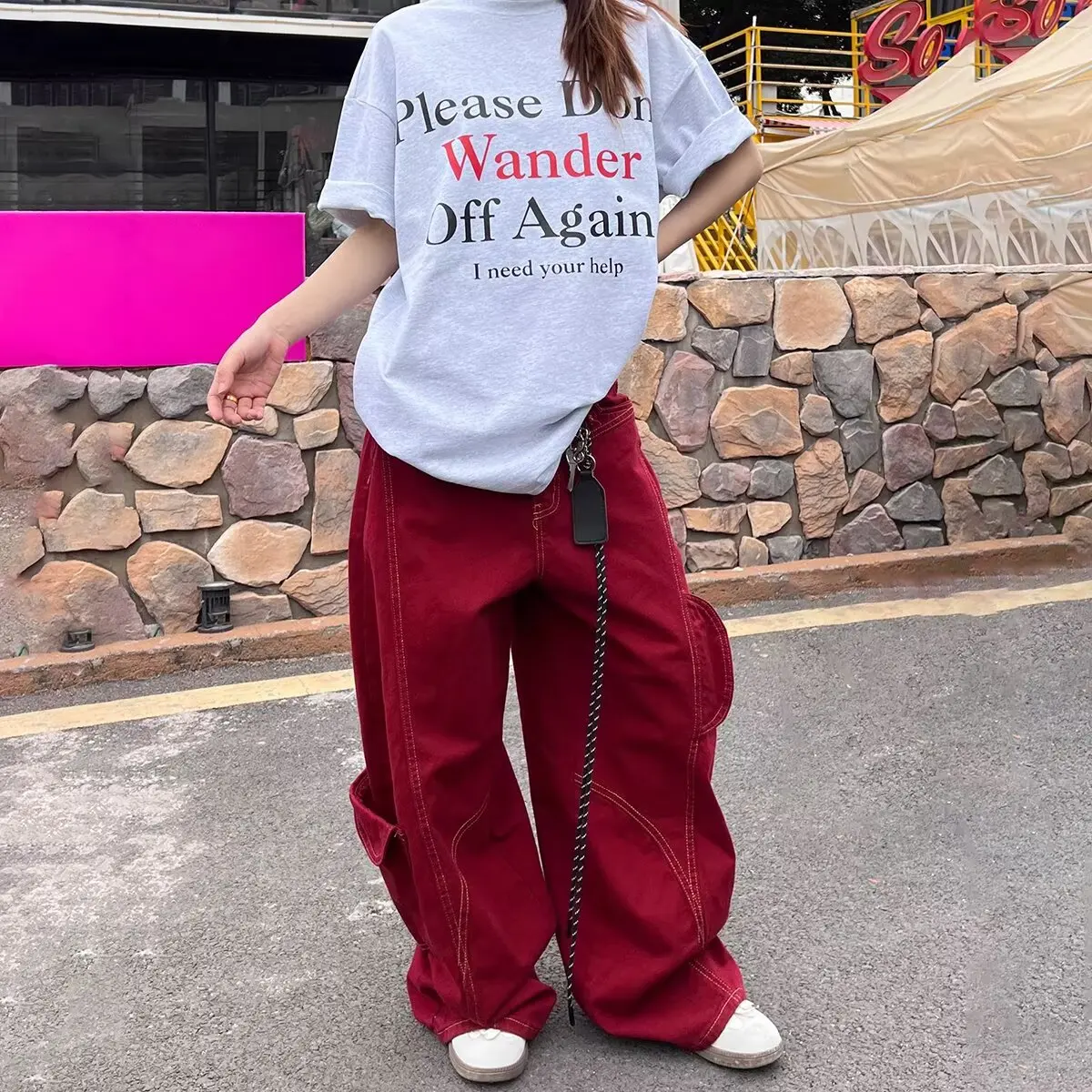 

2025 Plus Size Jeans Vintage Jeans Y2K Harajuku Wash Red Streetwear Baggy Jeans Denim Pants Mens Womens High Waist Wide Trousers