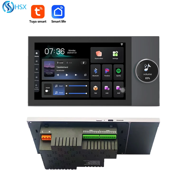 7-Inch Smart Audio Wall Amplifier for Hotels Alexa Android USB Tuya Zigbee Integrated Electric Touch Screen Control Panel