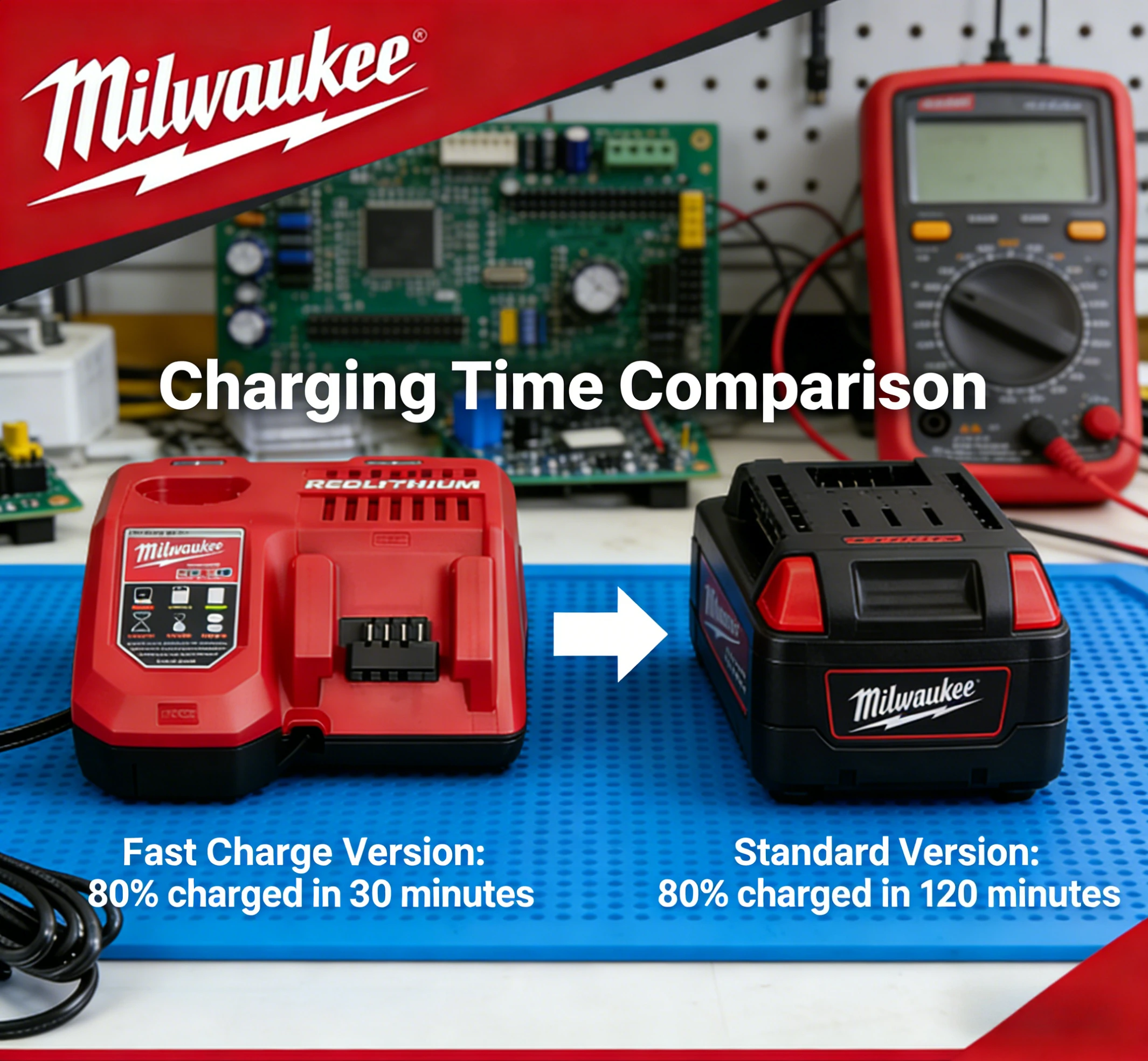 

30Min 80% Fast Charger for Milwaukee M18 18V REDLITHIUM Battery, 4X Faster Than Standard Charger, Replacement for 48-59-1811