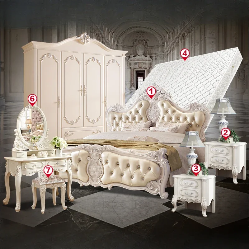 European Luxury Double Bed Girls White Loft Princess Bed Comferter Superking Cama Matrimonial Bedroom Set Furniture