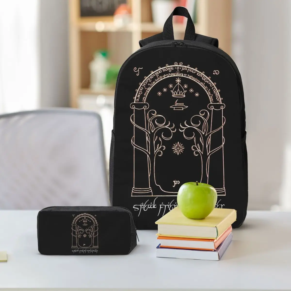 Speak Friend And Enter Backpack Boys Girls BookBag School Bag Shoulder Bags 3ps Insulated Lunch Bag Pencil Case