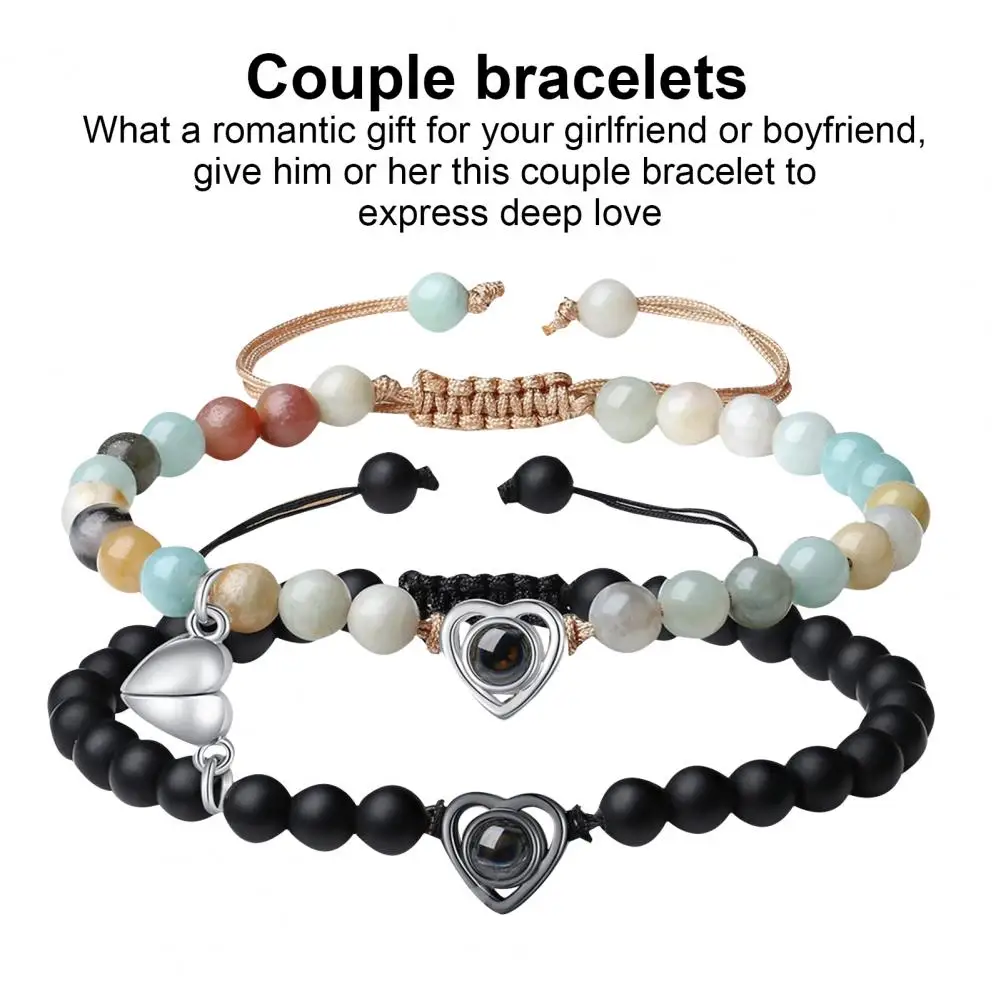 100 Languages Love Couple Bracelet 2pcs His Her Matching Bracelets Set Adjustable Couple Jewelry Gift Heart Beads Pairing