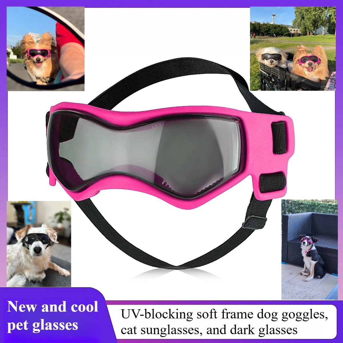 

New Cool Pets Glasses UV-blocking Soft Frame Dog Goggles Cat Sunglasses Adjustable Straps Sunglasses Pet Accessories supplies