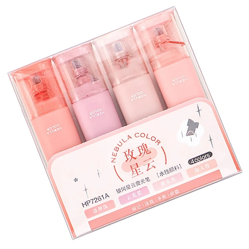 4pcs Glitter Highlighters مع طرف مائل للومادات المكتبية المدرسية الجافة السريعة #4