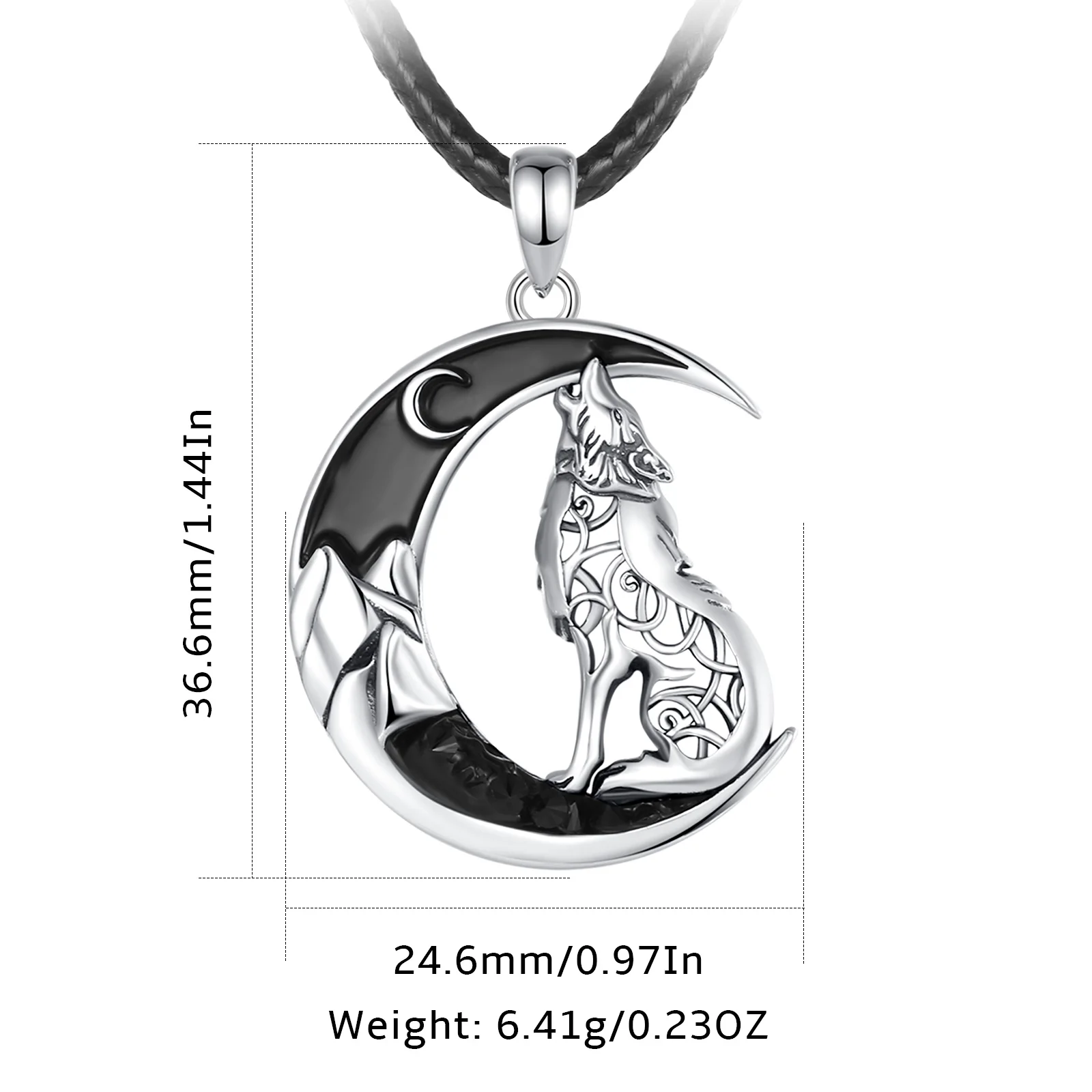 Eudora 925 Sterling Silver Celtic Wolf Necklace Black Zircon Moon Pendant Animal Series Jewelry Personality Gift for Men Women