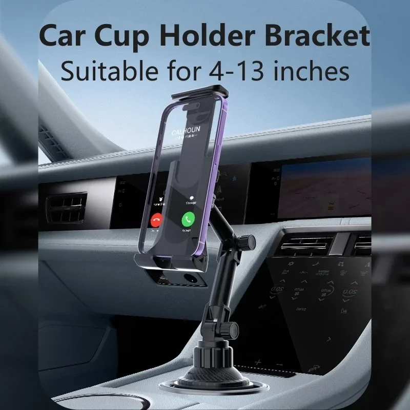 Car Tablet Stand Cup Slot 360 Adjustable Smartphone Holder 270 Tilt Bar Triangular Base Ram Mount for 4-13 Inch Mobile Phone Pad