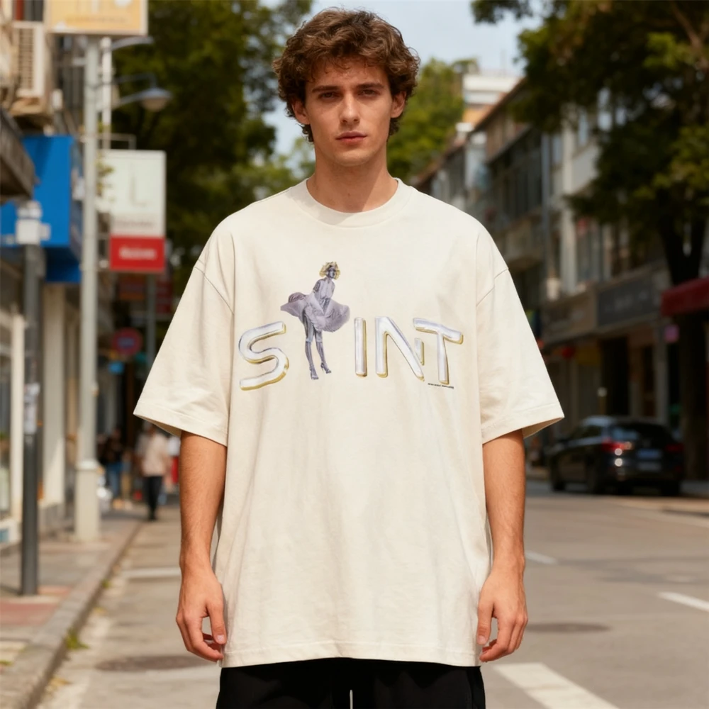 

KUCLUT 25SS SAINT 1:1 Streetwear Niche Brand Vintage Tee Loose Graphics Printed Tops 100%Cotton Oversized T Shirt Men