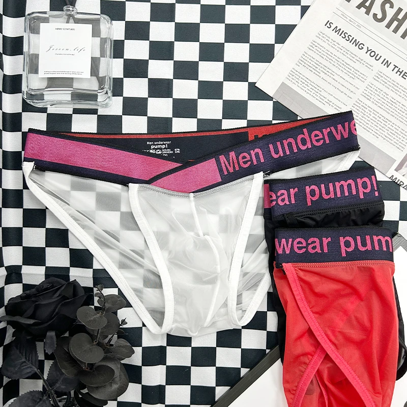 

1Pc Laser V-belt men's sexy underwear ice silk transparent low waist ultra-thin high fork lifting hip men's triangle underwear
