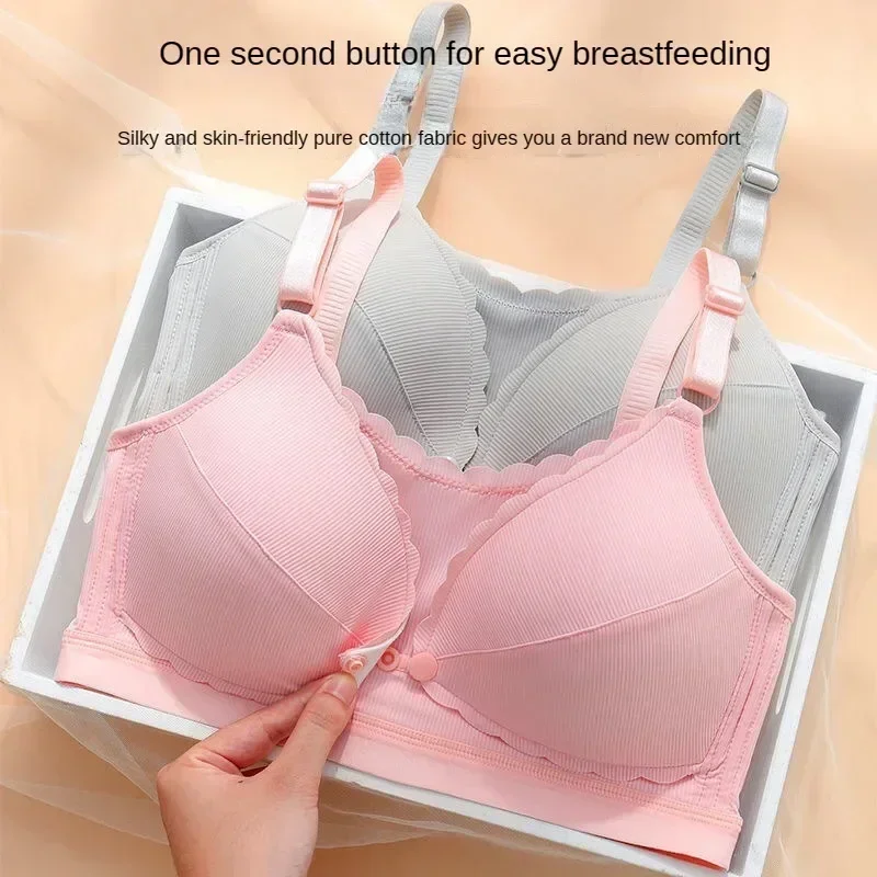 

Summer Maternity Nursing Bra Front Open Clasp Breathable Lightweight PlusSize Bra for BreastfeedingPregnant Women Push-UpSupport