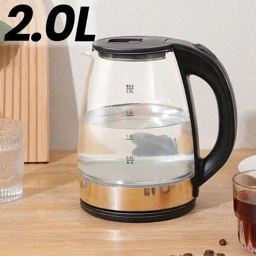 67.6oz Electric Kettle, 2 Styles Optional: Borosilicate Glass Kettle With Blue LED & Stainless Steel Hot Water Kettle, Fast Boil, Auto Shut-Off & Boil-Dry Protection, Suit For Tea Coffee