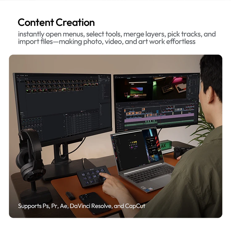 Ulanzi D200H D200 7 in 1 Stream Deck Controler Keyboard with 14 LCD Keys for OBS Live Youtube Content Creation Gaming Office