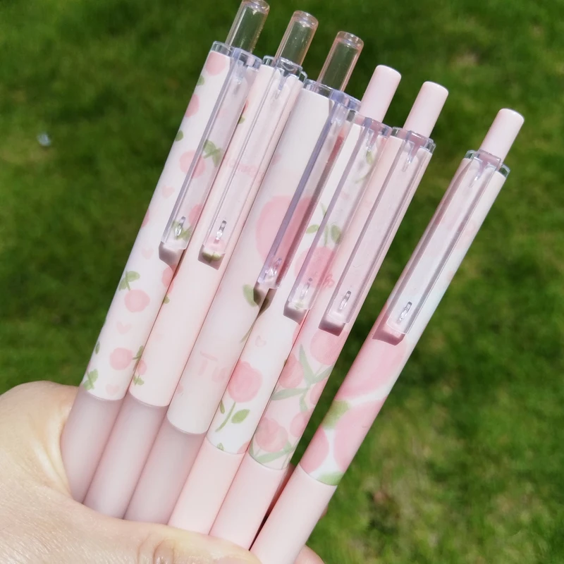 6 pezzi penna Gel Kawaii bellissimo fiore di tulipano penne carine inchiostro nero cancelleria estetica materiale scolastico penne eleganti