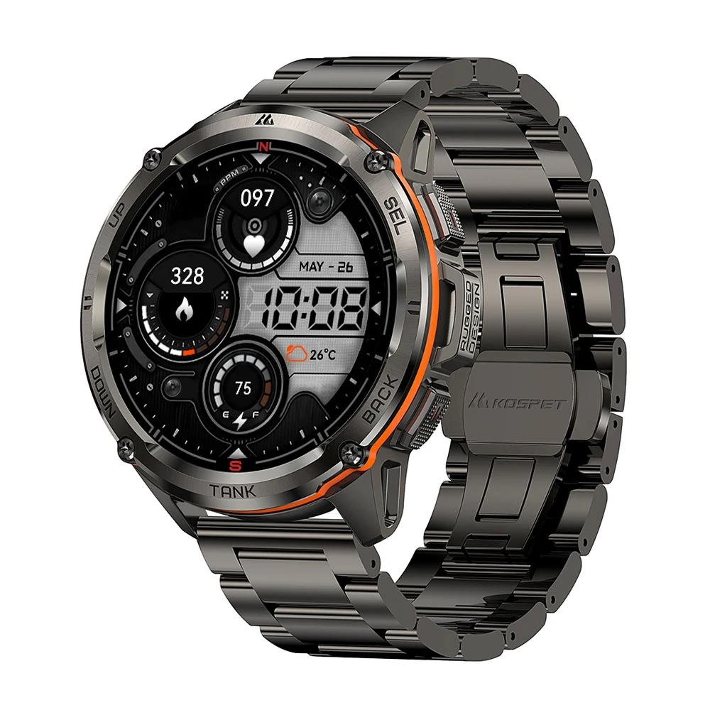 2025 KOSPET TANK T3 Ultra GPS Robuste Smartwatch für Männer Kompass Höhenmesser AMOLED 470 mAh IP69K 5ATM Wasserdichter Bluetooth-Anruf