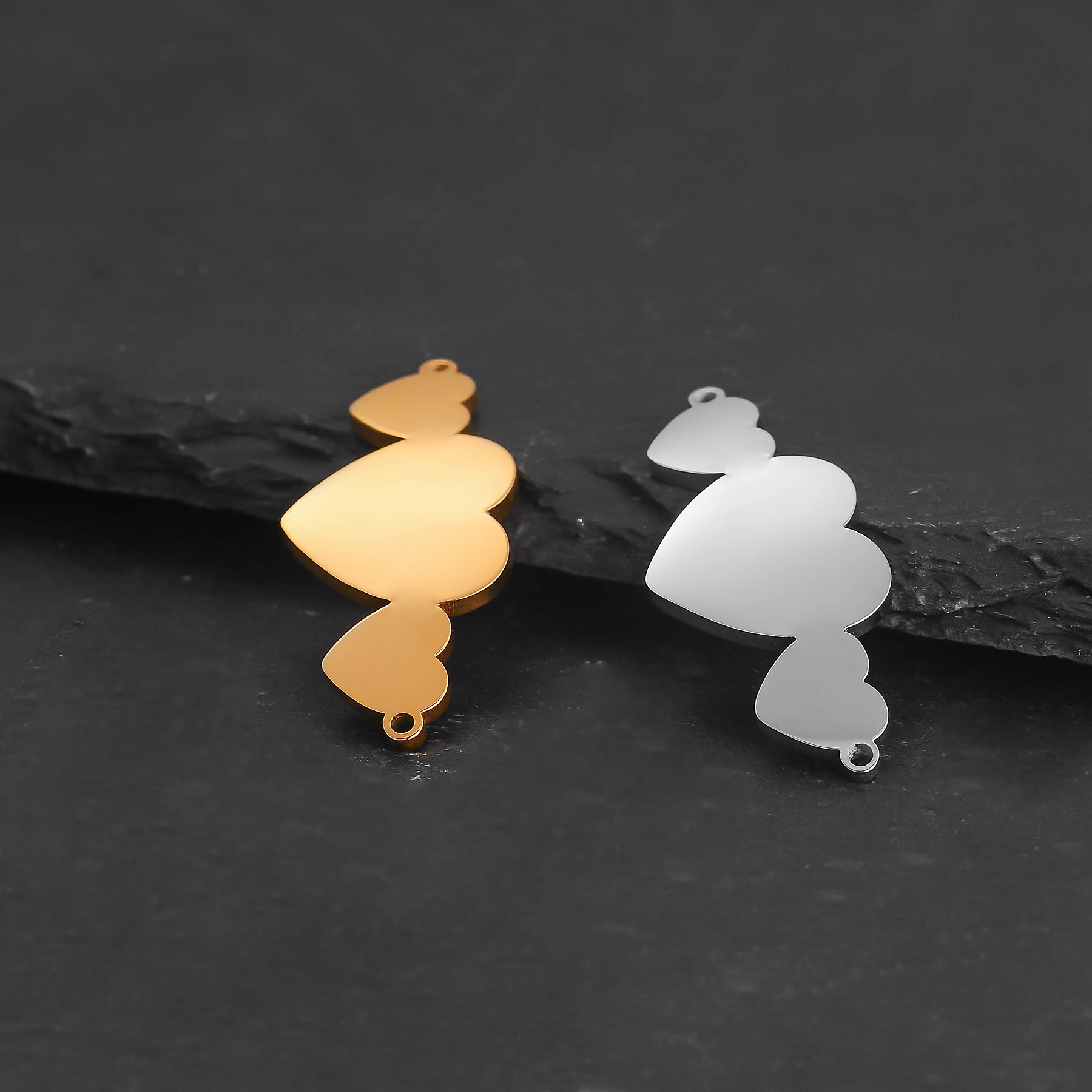 5pcs New Engraved Stainless Steel 3 Heart Charms Connector for DIY Making Fashion Jewelry Bracelet Necklace Supplies Accessories - view 4