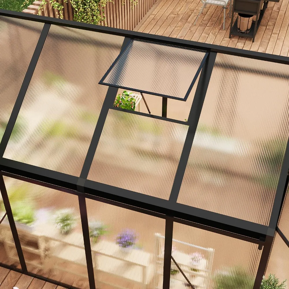 6x8 FT kas, kassen voor buiten, polycarbonaat kas met aluminium frame, afsluitbare deur en verstelbare dak Ven