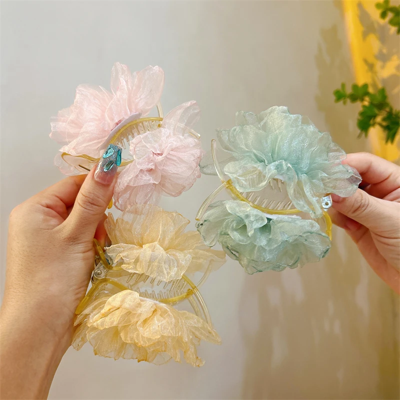 

Colorful mesh flower clip, simple and fashionable shark clip on the back of the head, hair accessories clip