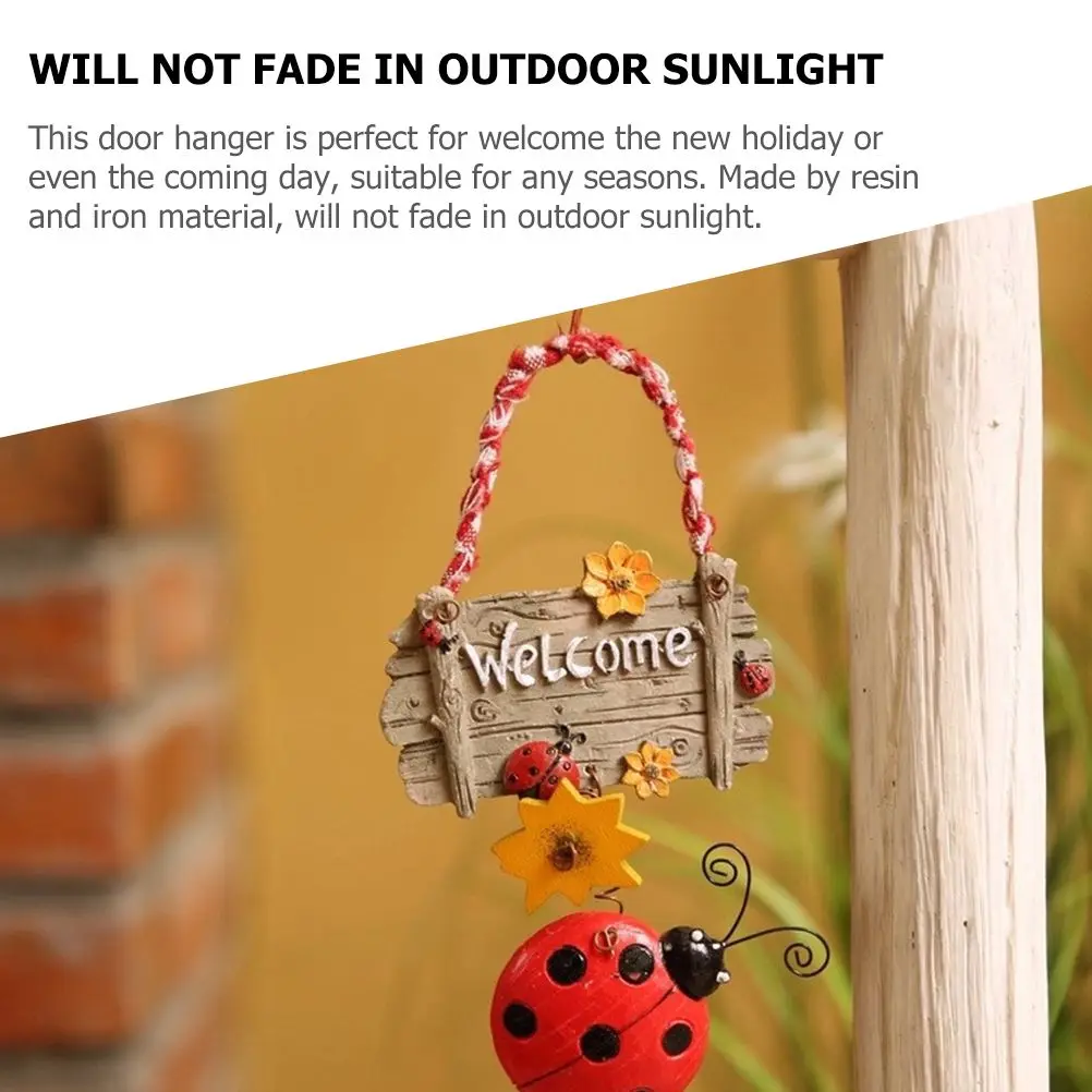 Resin Ladybug Welcome Sign Sunflower Door nament Decor Pendants for Home Party Festivals Hanging Wall Rustic