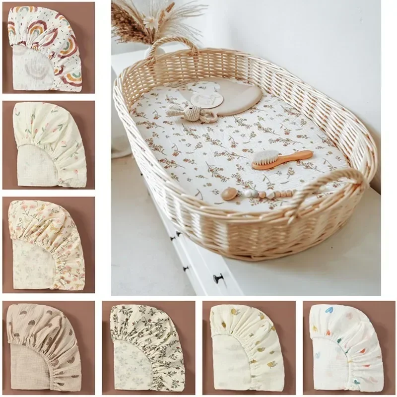 

Baby Fitted Bassinet Sheet Newborn Changing Pad Cover Solid/Printed Breathable Crib Fitted Sheets Cradles Mattress Cover