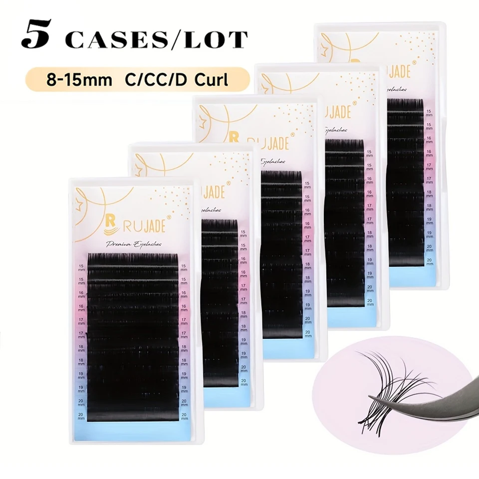 

RUJADE 5 Cases/Lot Soft Natural Volume Cashmere Matte Black Lashes C/CC/D Korean PBT Individual Eyelashes Extension Makeup Cilia