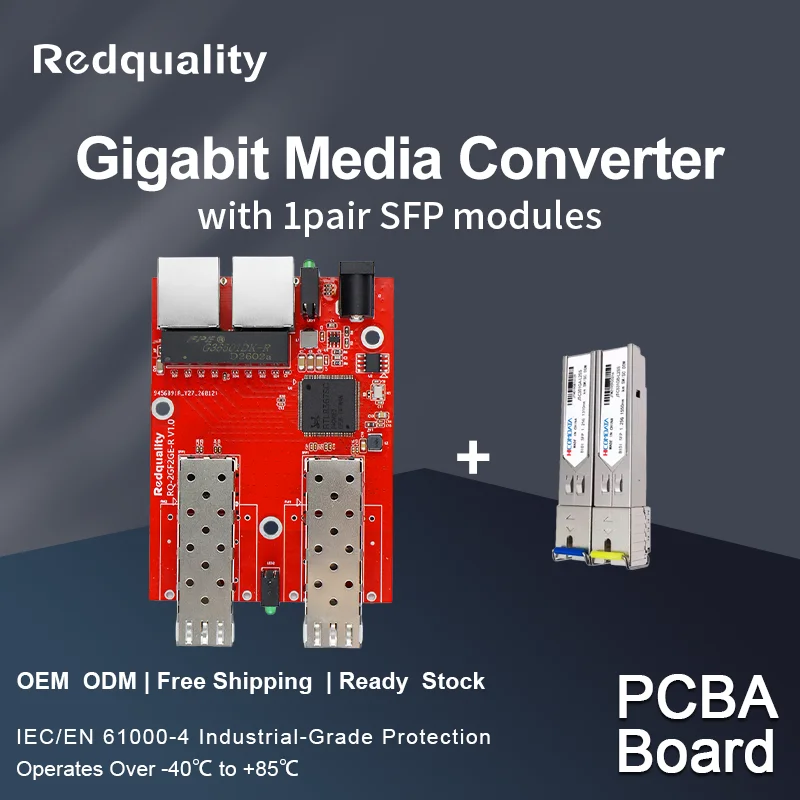 Placa PCBA de Conversor de Medios Gigabit, para Extensores de Switch Ethernet RJ45 con Módulos SFP SC/LC 5/20 km. DC5-12V. Transceptor Switch