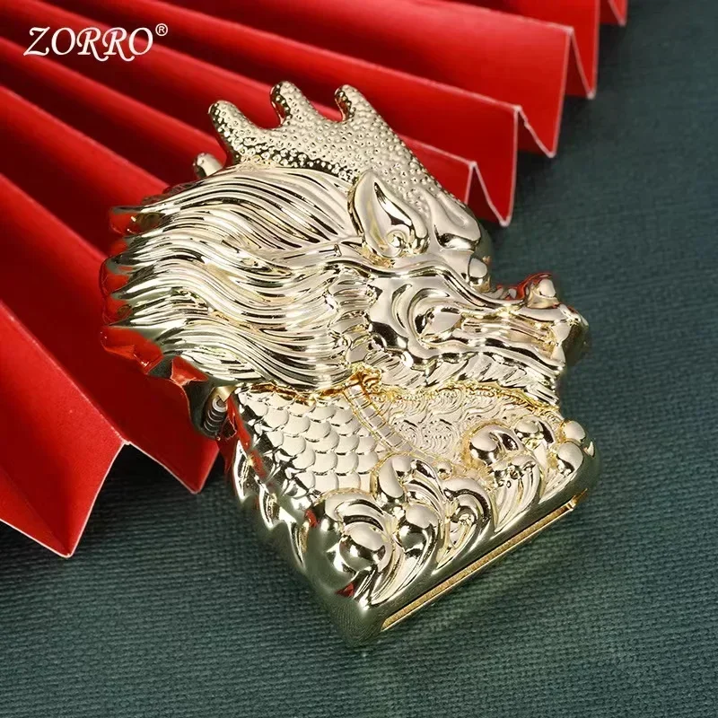 ZORRO New Creative Luxury 3D Dragon Carving Retro Metal Welding Grinding Wheel Kerosene Lighter Men\'s Smoking Accessories Gift