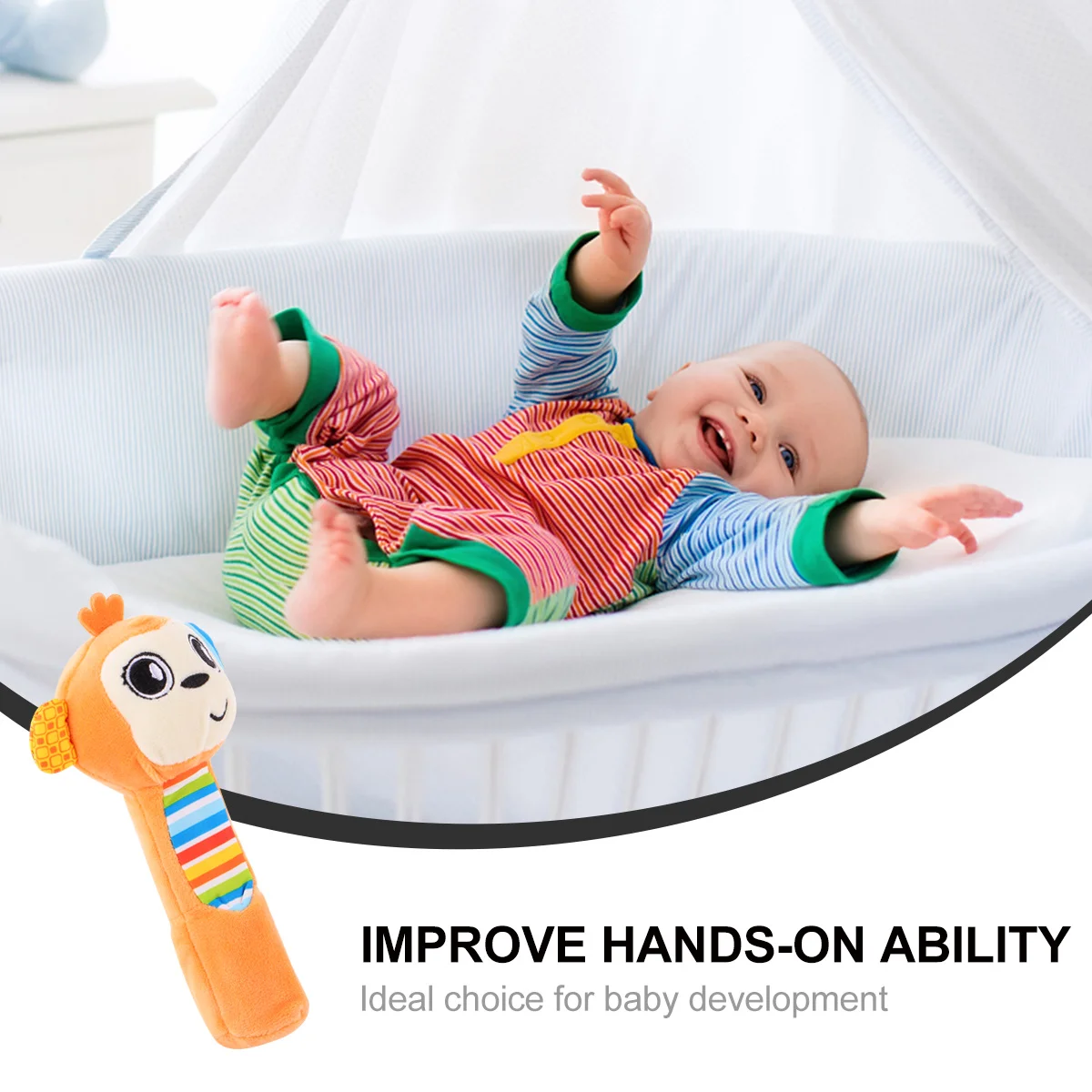 1 قطعة حشرجة الموت اليدوية للطفل الرضيع الوليد البرتقالي القرد البسيطة محشوة الحيوان التنمية الحسية التعرف على الألوان #2