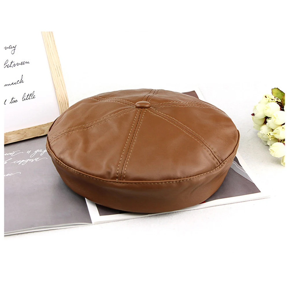 Spring/Winter 100% Real Leather Beret Hat Women Fashion European Pumpkin Painter Caps Female Zipper Decoration Thin Boina