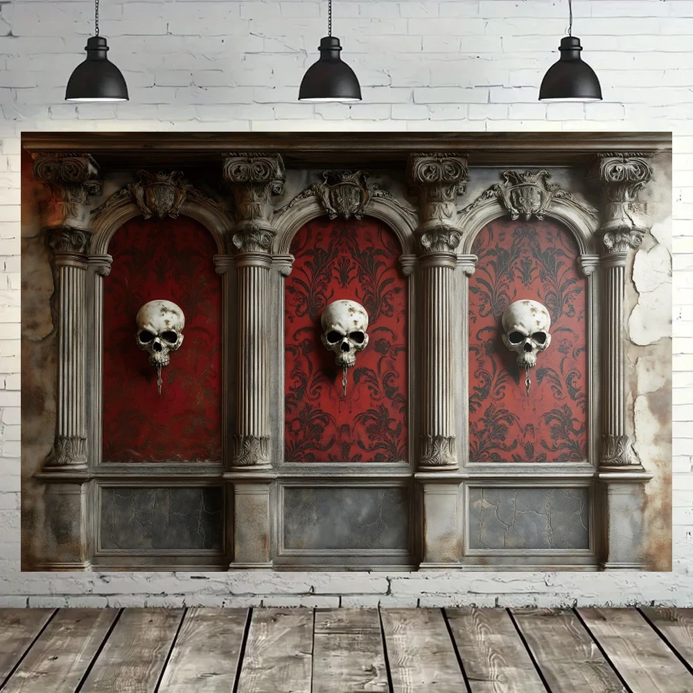 هالوين الديكور صور الخلفيات خمر القلعة الحمراء جدار الهياكل العظمية الكبار صورة عيد ميلاد الأسرة الأصدقاء خلفيات الحفلات